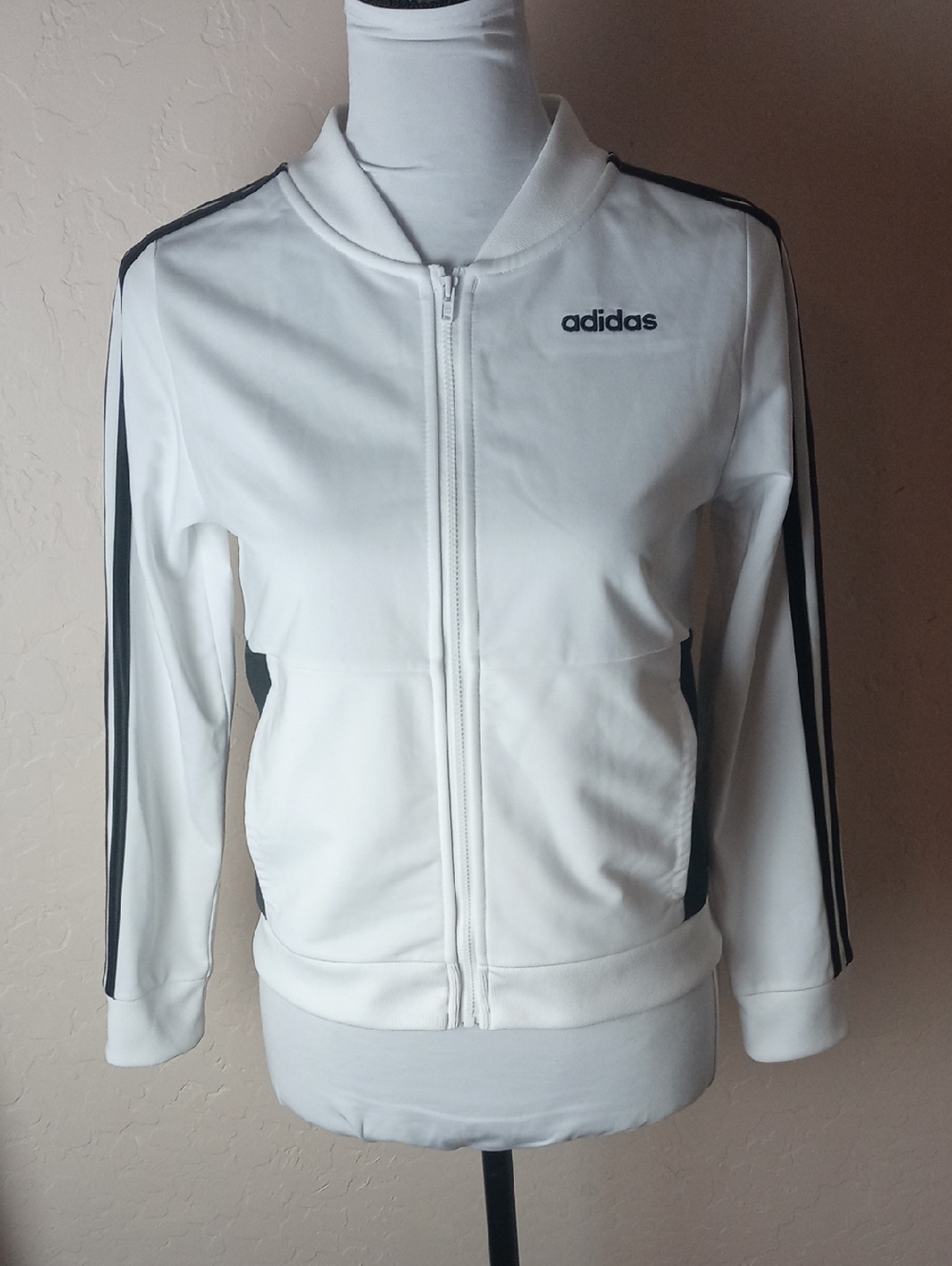 adidas White Track Bomber Jacket with Black Stripes